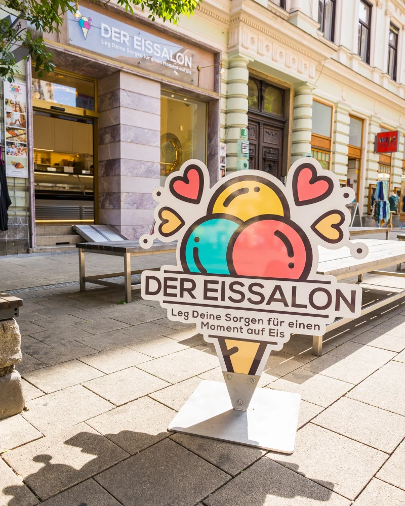 Sign in front of Der Eissalon in Stubenberggasse, Graz